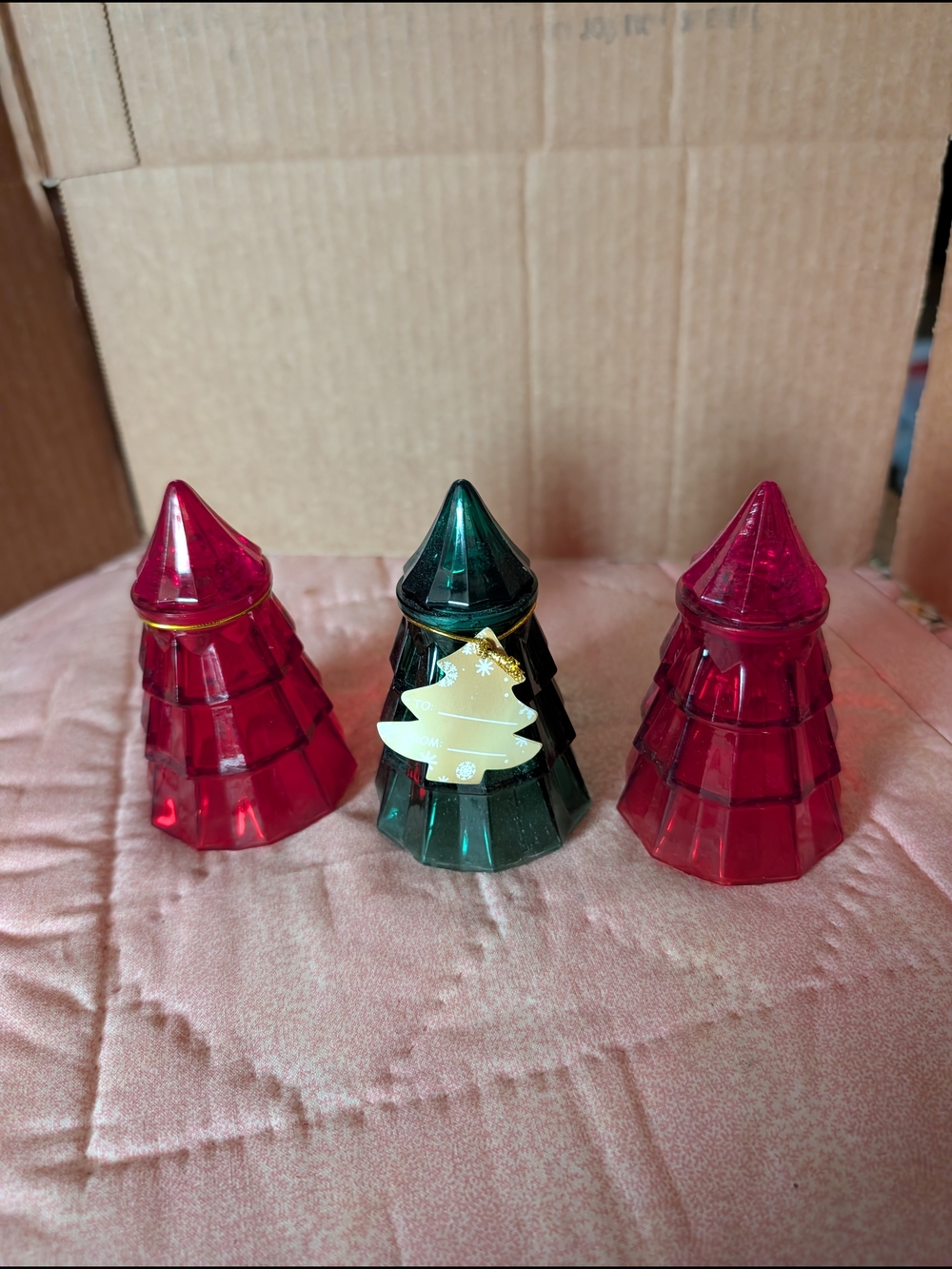 Glass Christmas Tree Decorative Jar - Green and Red - Picture 1 of 4